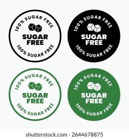Round Sugar-Free Icons Set – 4 Color Variations for Healthy, Diet-Friendly, and Organic Food Labels

