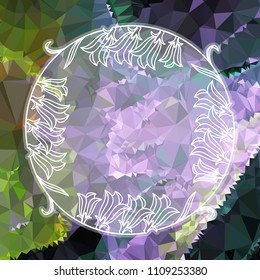 Round summer frame with flowers on a square mosaic background. Copy space. Wreath of flowers. Vector clip art.
