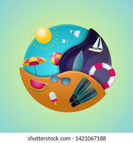 Round summer holiday design. Hello summer. Vector illustration.
