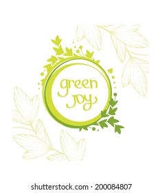 Round summer wreath with leaves and small berries. Vector floral banner. Joy creating card.