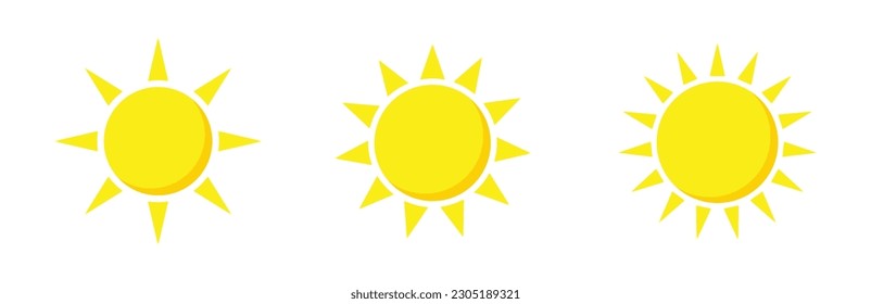 Round sun shinning with light vector design icon set.