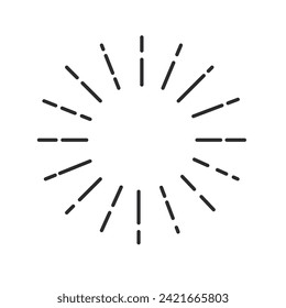 Round sunburst or fireworks explosion line icon. Thin black outline simple starburst, firework or firecracker sparks explode and burst with circle dotted rays monochrome icon vector illustration