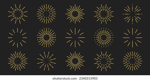 Round sunburst, line radial frame icon set