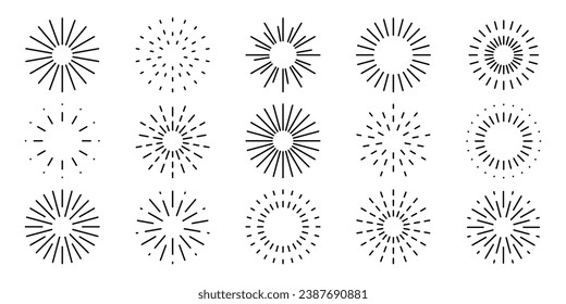 Round sunburst, line radial frame icon set