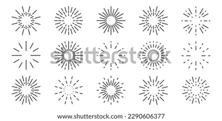 Round sunburst, line radial frame icon set