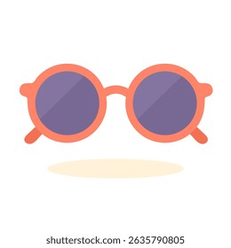 Round sunglasses with retro pink frame and dark lenses isolated on white background, stylish summer accessory for vacation themes, sunglasses adding fun vibe, sunglasses perfect for trendy visuals.