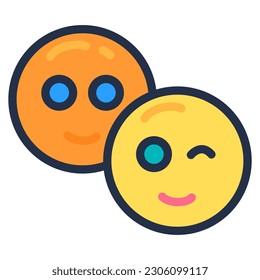 Round sunny emoji smile and wink eye. Reaction to message in email chat. Approval sign greeting online interlocutor. Simple cartoon outline vector isolated on white background