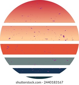 Round sunrise logo. Color striped retro emblem