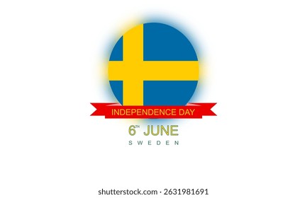 Round Sweden flag icon with red ribbon marking Independence Day on 6 June.