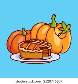 a round sweet pumpkin pie Vector Illustration Icon. Flat Cartoon Style