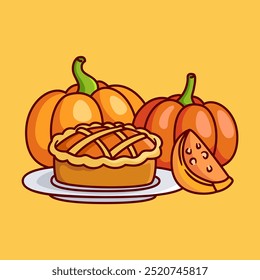 a round sweet pumpkin pie Vector Illustration Icon. Flat Cartoon Style