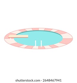 Round swimming pool vector illustration. Cute empty pool with diving board and ladder isolated on white background. Sport leisure activity for kids, summer poolside relaxation, hotel vacation design