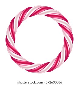 Round swirl candy cane background border. Hard candy frame. Vector illustration