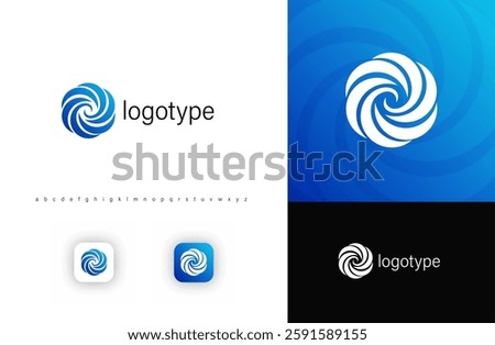 Round swirl logo with dynamic, flowing curves symbolizing motion, technology, and innovation. Ideal for startups, AI, fintech, cloud computing, security, and digital branding. Vector illustration.