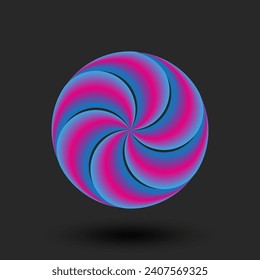 Forma giratoria redonda de sectores brillantes con un degradado rosa-azul, logotipo de patrón espiral.