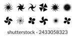 Round swirl, spin, spiral icons. Fan, propeller, pinwheel toy, windmill signs. Flow, vortex, vertigo or tornado symbols isolated on white background. Vector graphic illustration.