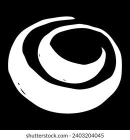 Round swirl symbol, hand painted with white paint brush, on black background. Vector illustration.