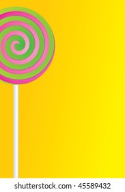 round swirl vector lollipop candy on bright yellow background