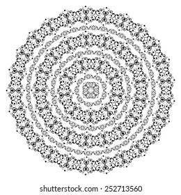 Round swirly design element isolated on white background. Circle pattern borders in black colors. Vector illustration. Could be used for web-design, decoration, etc. 