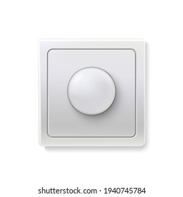 Rundschalter. Elektrischer Netzanschluss in quadratischer Form für die Lichtproduktion mit Vektorgrafik mit Kreis-Taste. Modernes, realistisches Haushaltsgerät einzeln auf weißem Hintergrund.