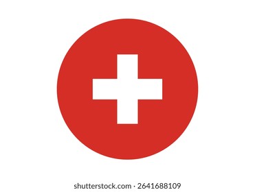 Round  Switzerland Flag Icon – Switzerland Flag Circular Vector Badge with Standard Colors and National Symbol. Circle Flag Icon of  Switzerland, Button Badge Icon.
