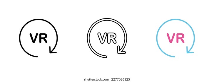 A round symbol representing the world of virtual reality, depicting the endless possibilities of immersive and interactive experiences. Vector set of icons in line, black and colorful styles isolated.