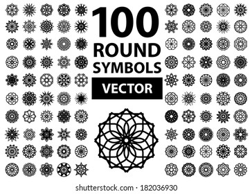 Round symbols set. 100 vector spirographs