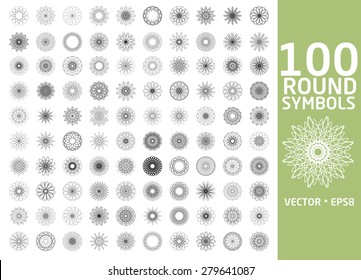 Round symbols set. 100 vector spirographs