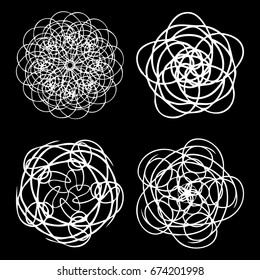 Round symbols spirographs design element set. Template for creating logo emblem, monogram frame. Linear style geometry mandalas. Vector.