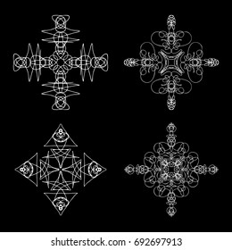 Round symbols spirographs design element set. Template for creating logo emblem, monogram frame. Linear style geometry mandalas. Vector.