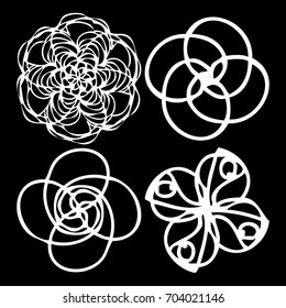 Round symbols spirographs design element set. Template for creating logo emblem, monogram frame. Linear style geometry mandalas. Vector.