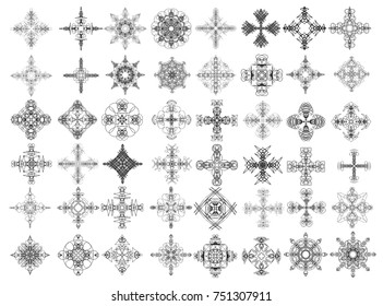 Round symbols spirographs design element set. Template for creating logo emblem, monogram frame. Linear style geometry  mandalas. Vector.