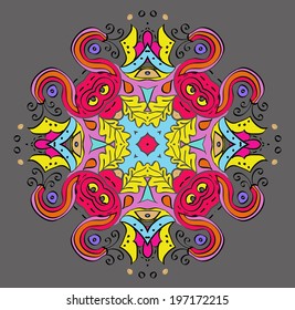Round symmetrical  colored pattern. Mandala. Kaleidoscopic design.