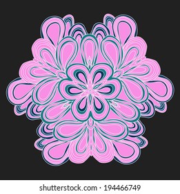 Round symmetrical pattern and blue colors. Mandala. Kaleidoscopic design.