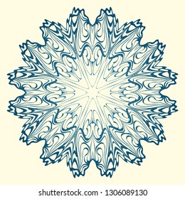 Round Symmetrical Pattern. Mandala. Kaleidoscopic Design. Vector Illustration. Oriental Pattern. Indian, Moroccan, Mystic, Ottoman Motifs. Anti-Stress Therapy Pattern. Blue, milk color.