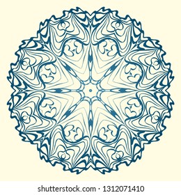 Round Symmetrical Pattern. Mandala. Kaleidoscopic Design. Vector Illustration. Oriental Pattern. Indian, Moroccan, Mystic, Ottoman Motifs. Anti-Stress Therapy Pattern. Blue, milk color.