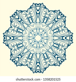 Round Symmetrical Pattern. Mandala. Kaleidoscopic Design. Vector Illustration. Oriental Pattern. Indian, Moroccan, Mystic, Ottoman Motifs. Anti-Stress Therapy Pattern. Blue, milk color.