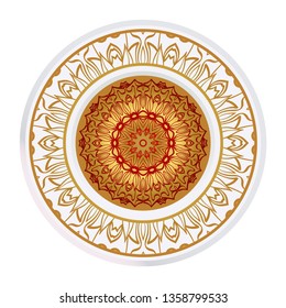 Round Symmetrical Pattern. Mandala. Kaleidoscopic Design. Vector Illustration. Oriental Pattern. Indian, Moroccan, Mystic, Ottoman Motifs. Anti-Stress Therapy Pattern