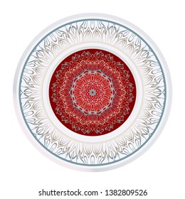 Round Symmetrical Pattern. Mandala. Kaleidoscopic Design. Vector Illustration. Oriental Pattern. Indian, Moroccan, Mystic, Ottoman Motifs. Anti-Stress Therapy Pattern