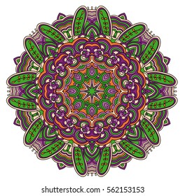 Round symmetrical pattern in pink, green and white colors. Mandala. Kaleidoscopic design. Sacred geometry. Cinco de mayo. Ethnic background.