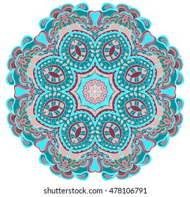 Round symmetrical pattern in winter colors. Mandala. Kaleidoscopic design.