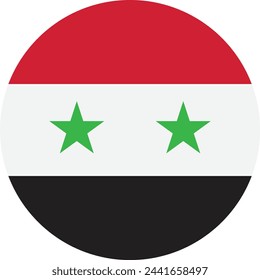 Bandera siria redonda . Bandera de Siria aislada sobre fondo blanco . Ilustración de vector