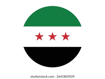 Round  Syria Flag Icon –  Syria Flag Circular Vector Badge with Standard Colors and National Symbol. Circle Flag Icon of  Syria, Button Badge Icon.
