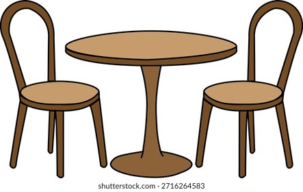Runder Tisch mit Stuhldarstellung.	
