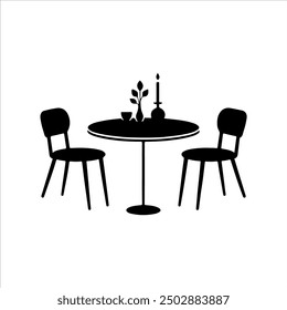 Round table with chairs icon silhouette illustration design on white background.