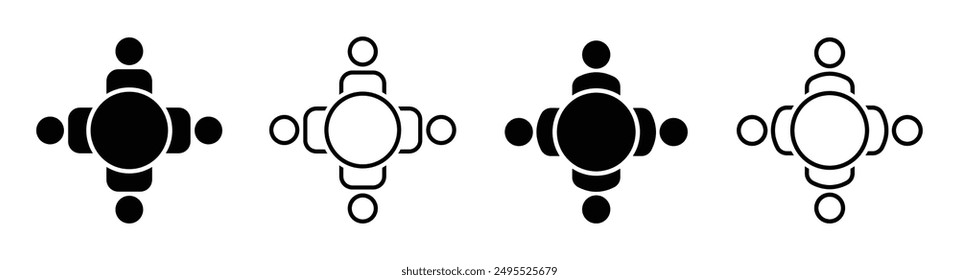 Mesa redonda con sillas iconos conjunto. Ilustraciones de iconos de Vector de tabla para reuniones de negocios