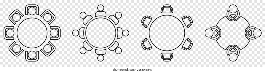 Round table with chairs line icons. Vector illustration isolated on transparent background