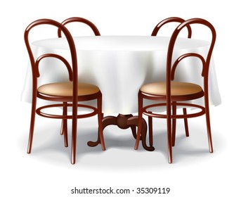 Round table and a chairs on white