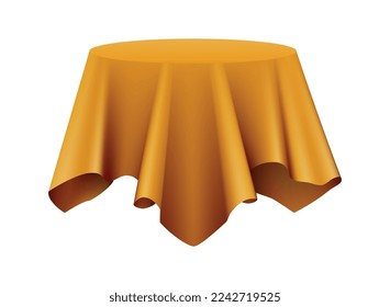 Runder Tisch mit goldenem Seidentablett, realistische Vektorgrafik