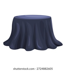 Mesa redonda envuelta en un lujoso mantel azul oscuro, creando una atmósfera de elegancia y misterio